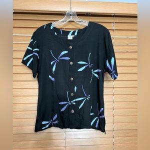 Bodacious Resortwear Hawaiian blouse Sz XS Black/Purple Short Sleeve